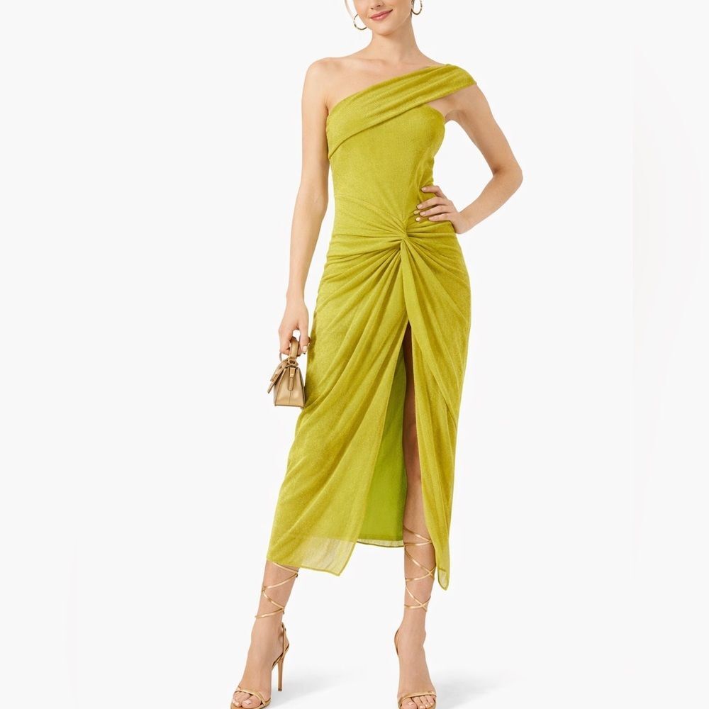 Baobab Aria Dress Women's Medium Lime One Shoulder Midi Event Vacation Resort